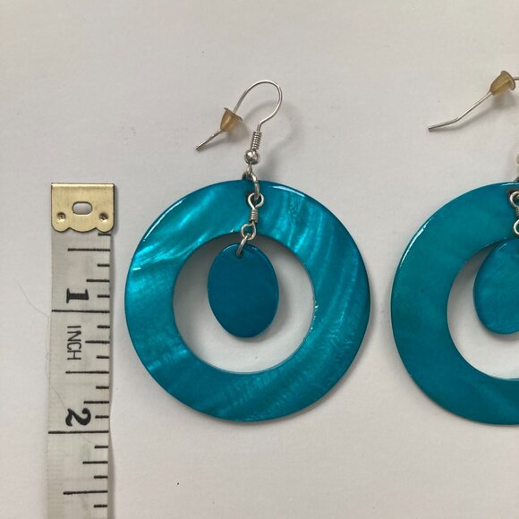 Turquoise Donut Dangle Earrings with Inner Circle Drop - Picture 2 of 2